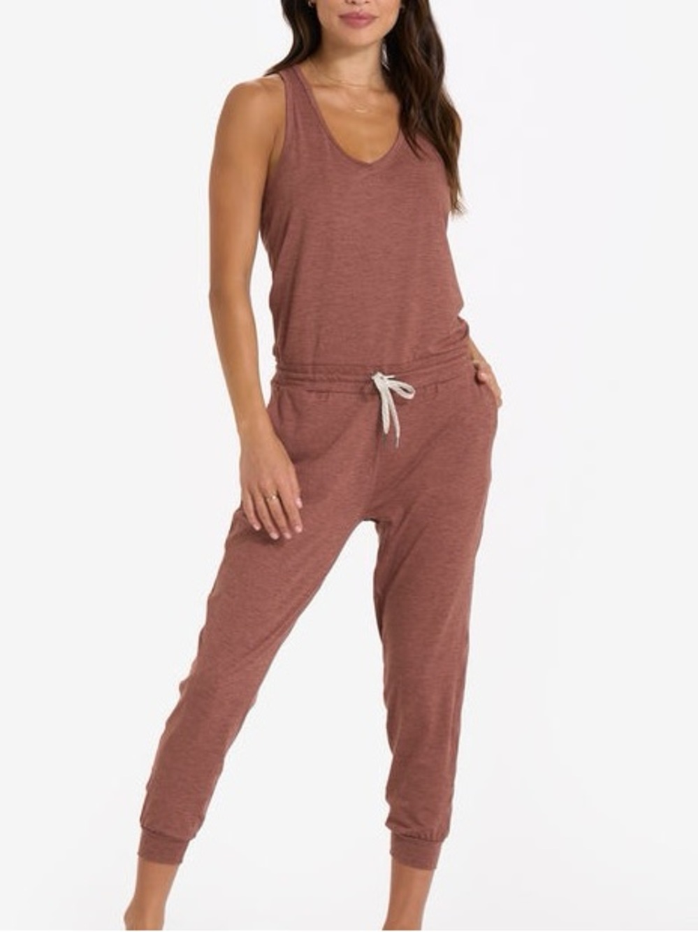 Vuori Racerback Jogger Jumpsuit in Teracotta Color - Size L